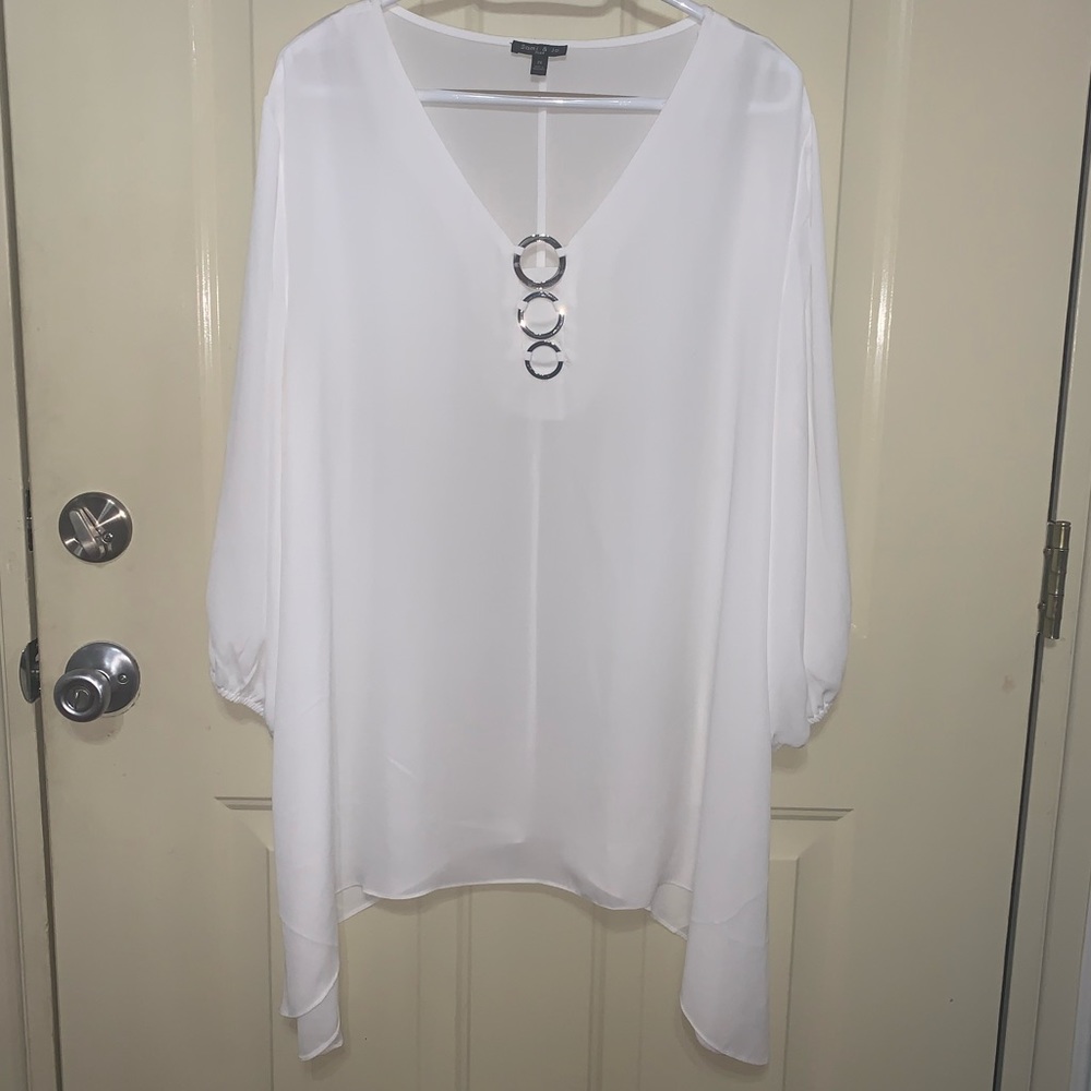 Ladies Plus 2X White Blouse - Sami & Jo